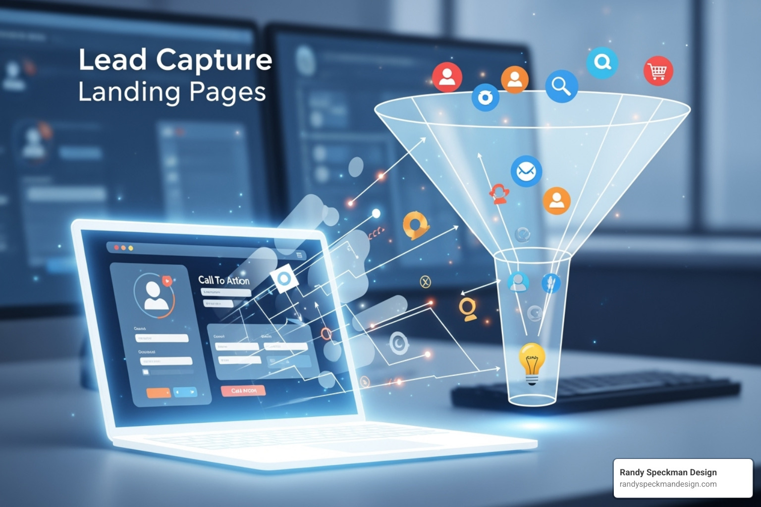 Image of a landing page with its key components highlighted and labeled: headline, subheading, hero shot, benefits copy, social proof, call-to-action (CTA), lead capture form - lead capture landing pages