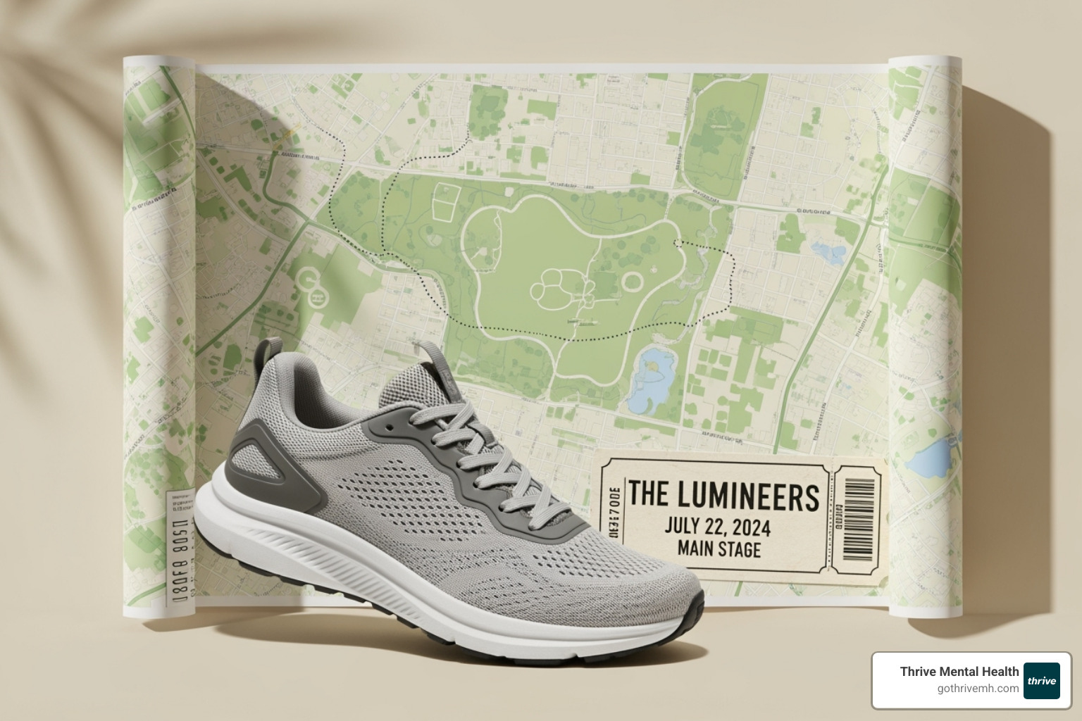Image of a collage showing a shoe, a concert ticket, and a map - mbt meaning