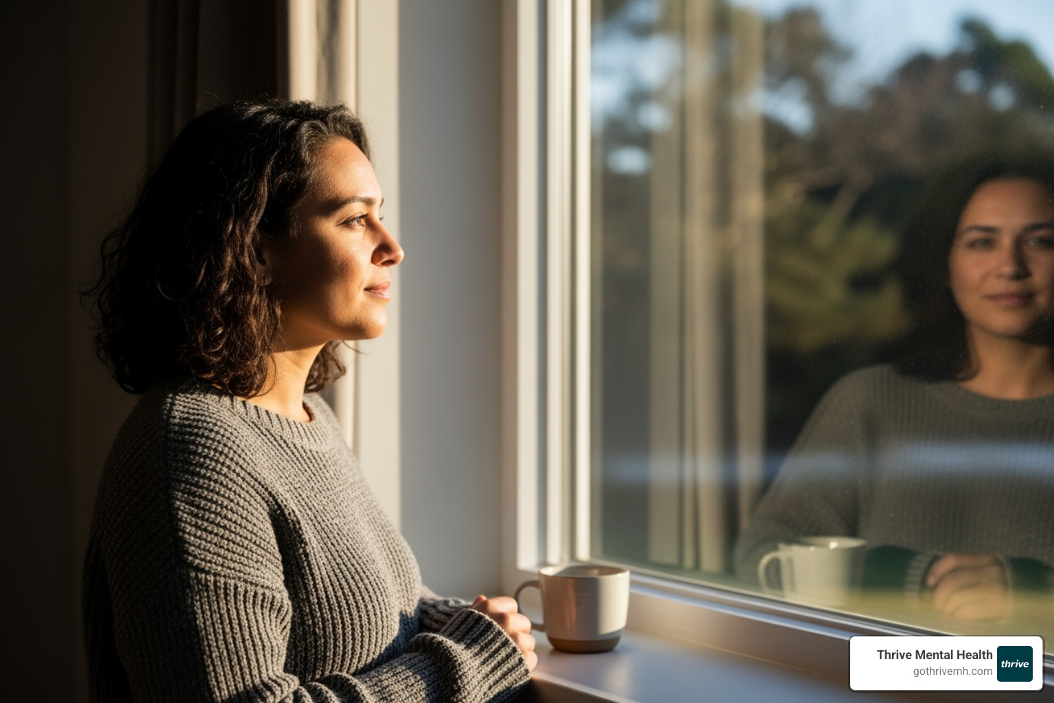 Person looking thoughtfully out a window, symbolizing hope and contemplation - whats an iop