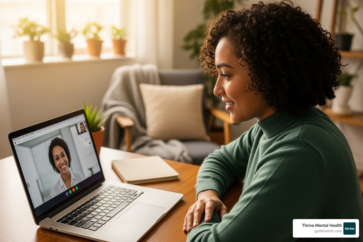 compassionate virtual therapy session on a laptop - PTSD