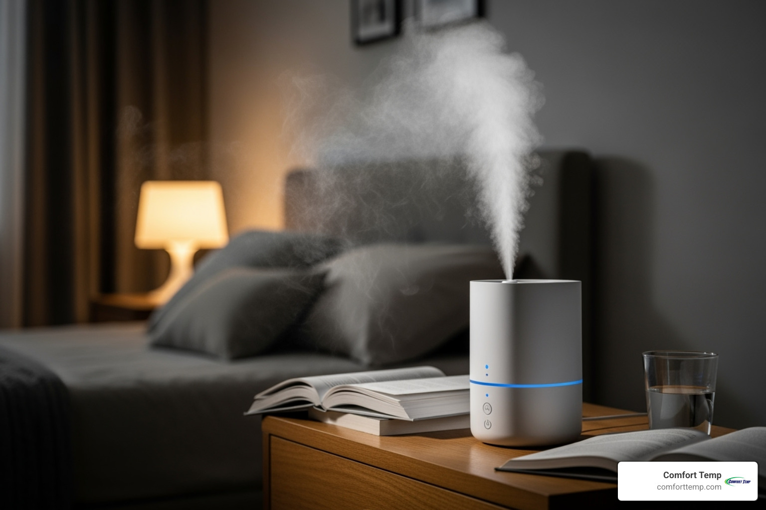 A humidifier emitting a gentle, visible mist into a room - air cleaner vs humidifier A humidifier emitting a gentle, visible mist into a room - air cleaner vs humidifier