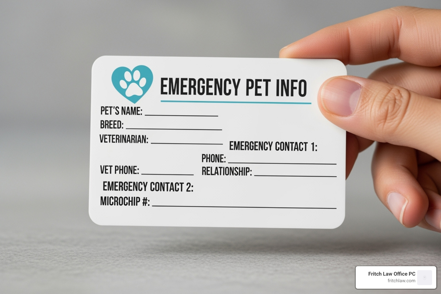 Emergency pet care wallet card - estate planning for pets