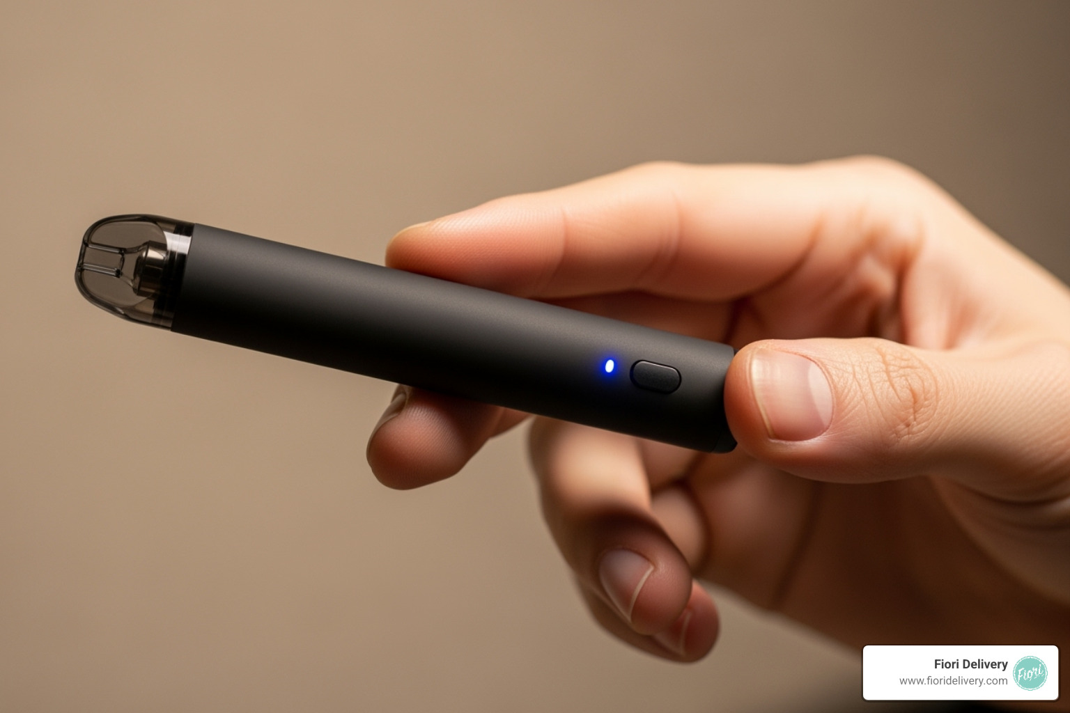A hand neatly holding a sleek, premium 'Turn' disposable vape pen, showcasing its modern design and ease of use - Disposable weed vapes online
