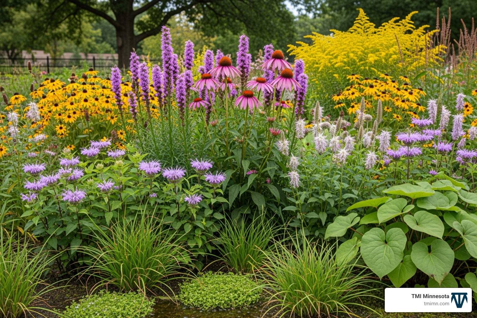 A vibrant variety of native Minnesota plants and flowers suitable for rain gardens - Rain garden design MN