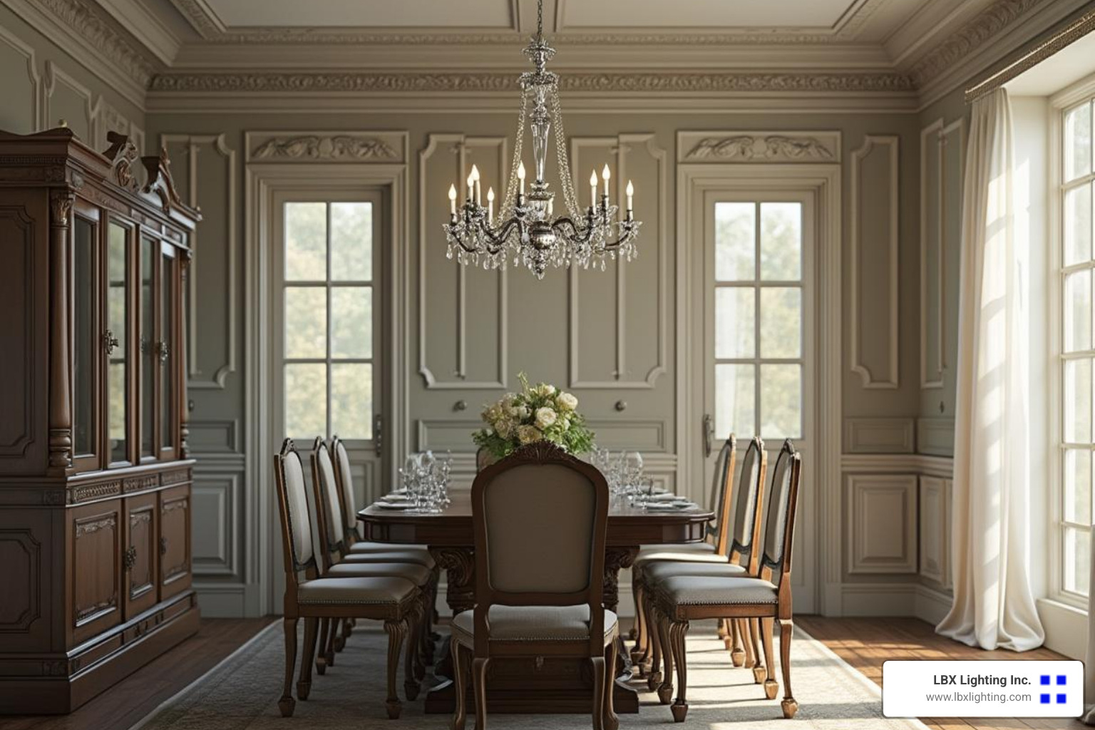 traditional dining room with a classic silver candle-style chandelier - silver chandelier dining room