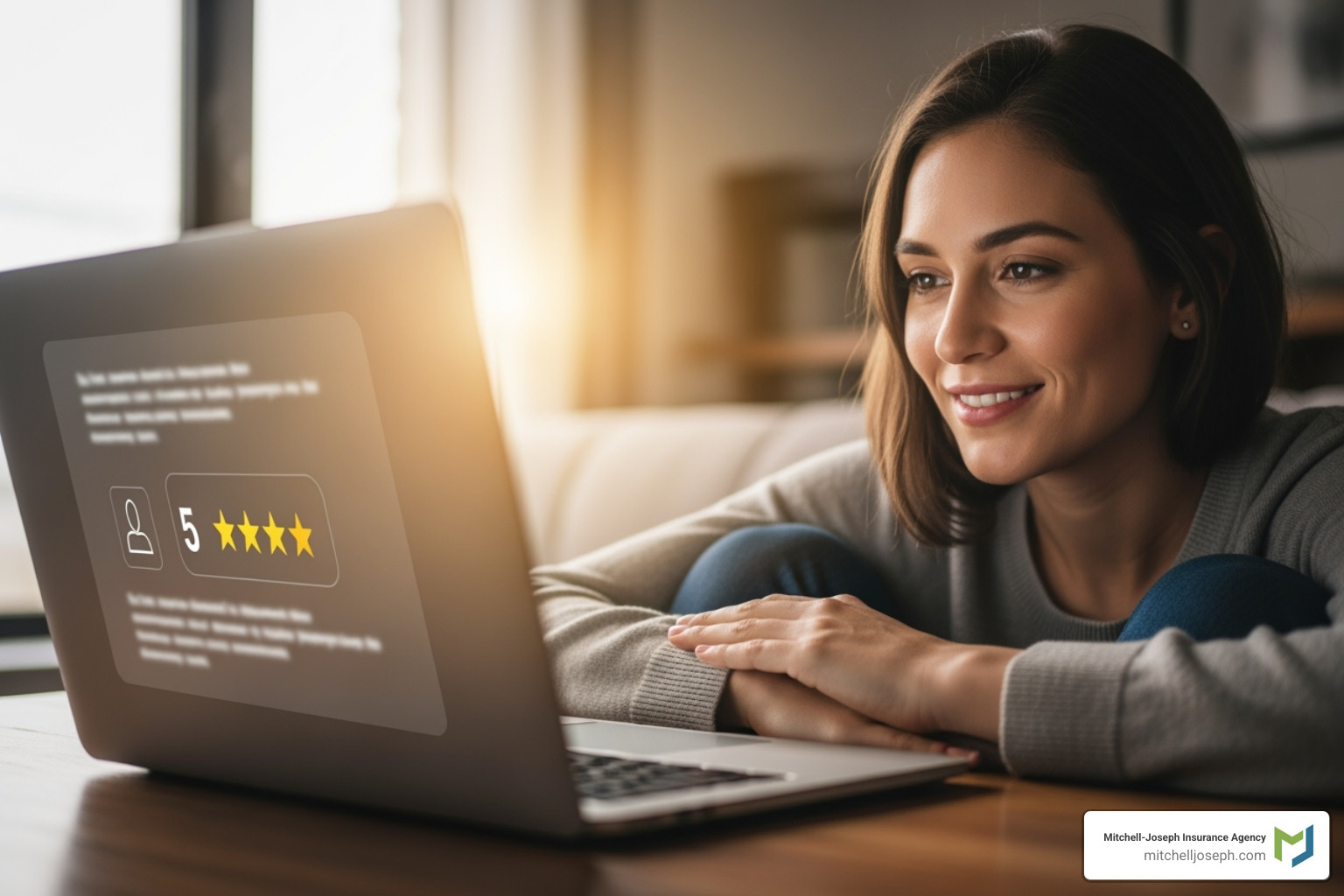 person reading positive online reviews on a laptop - local condo insurance agents