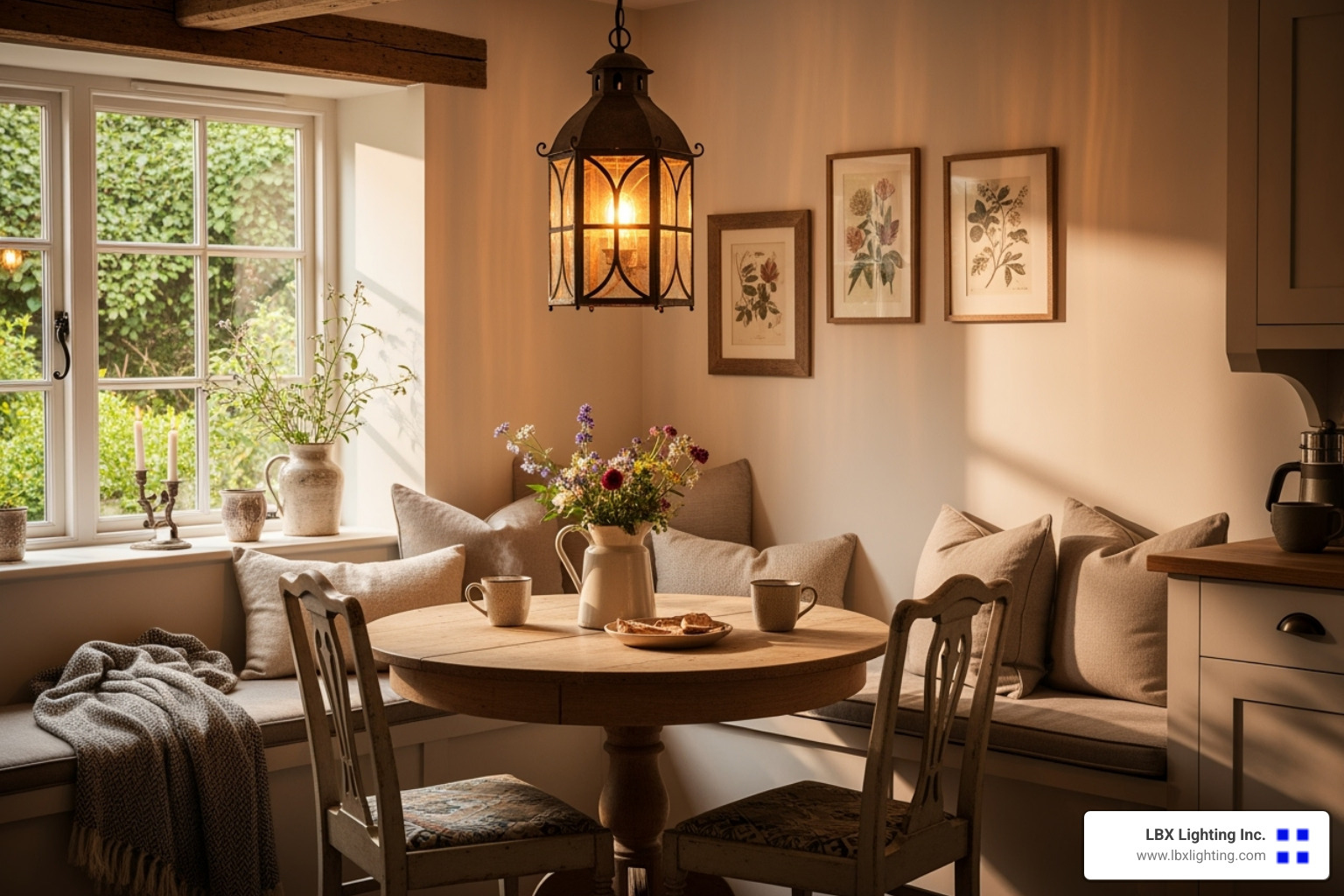 cozy dining nook illuminated by a single rustic lantern - lantern dining light