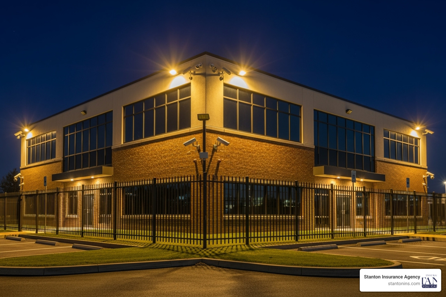 security measures for a commercial property, such as security cameras, bright exterior lighting, and a sturdy fence - is vandalism covered by commercial property insurance