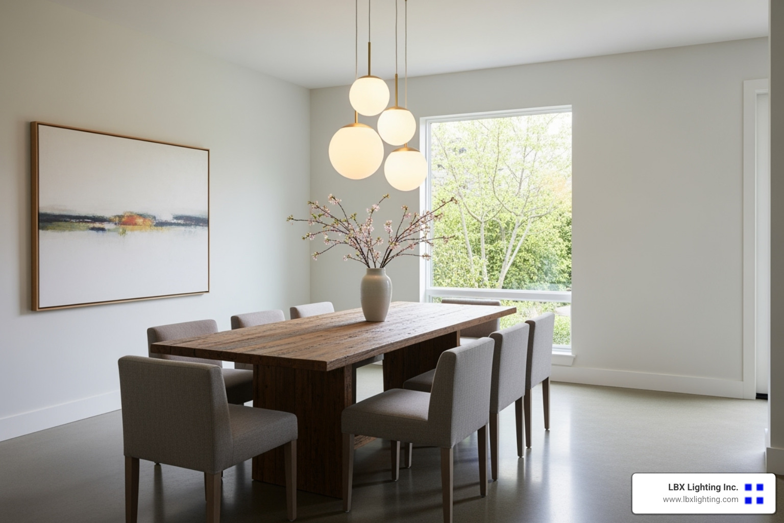 sleek, minimalist dining room with a geometric or globe pendant light - dining room pendant light fixtures