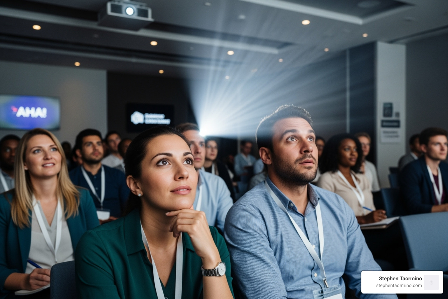 Audience experiencing an "aha" moment during a presentation - peak performance keynote speaker