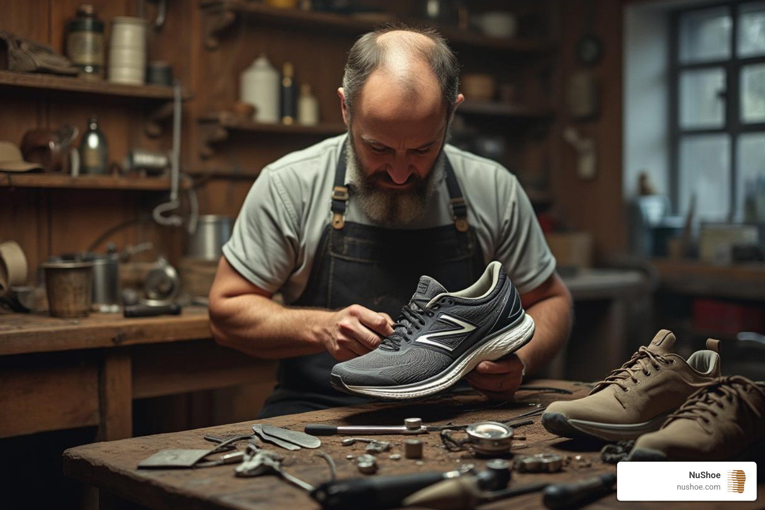 cobbler working on shoe - Running shoe repair