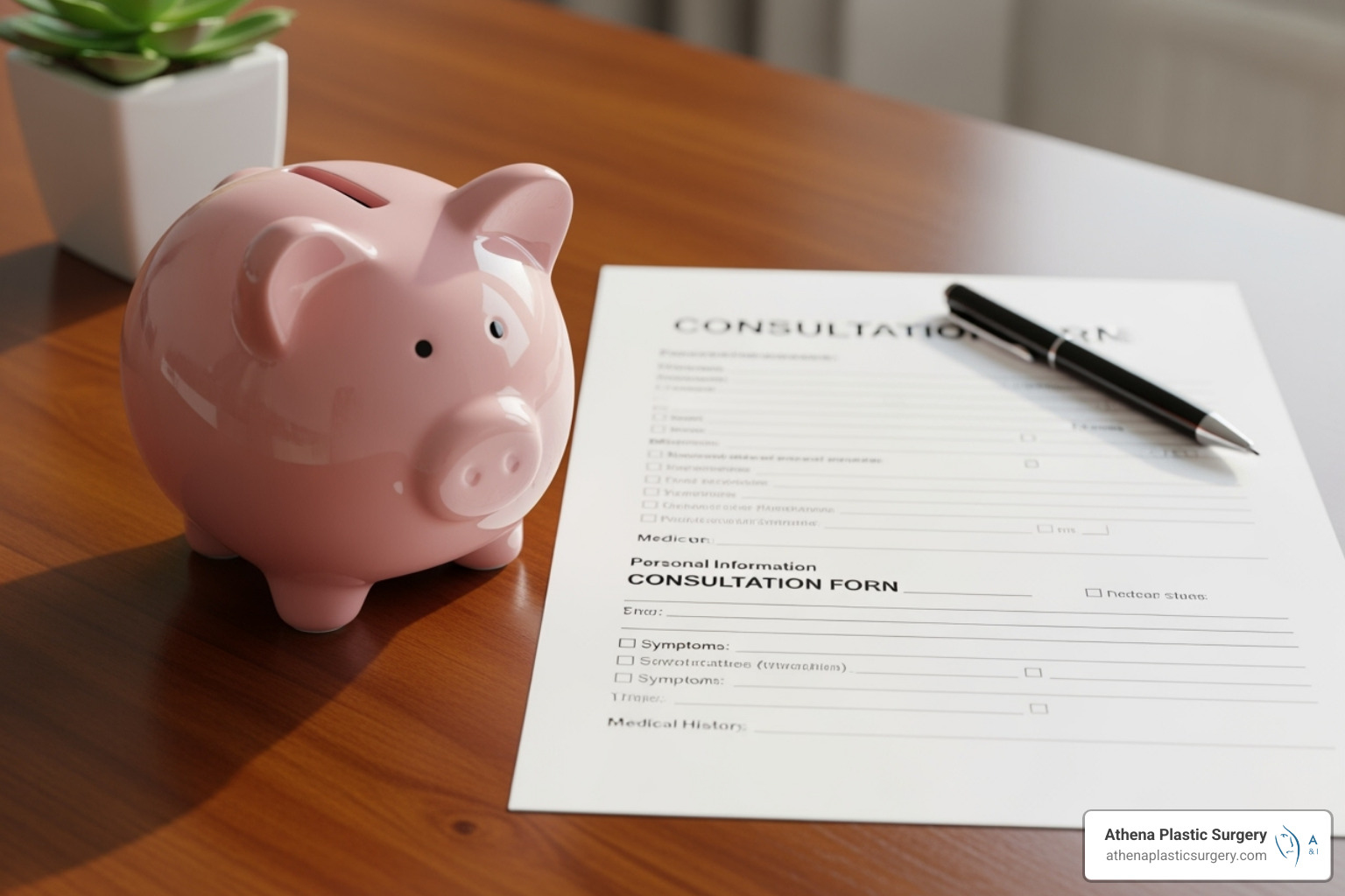 of a piggy bank next to a consultation form - mini neck lift reviews of a piggy bank next to a consultation form - mini neck lift reviews