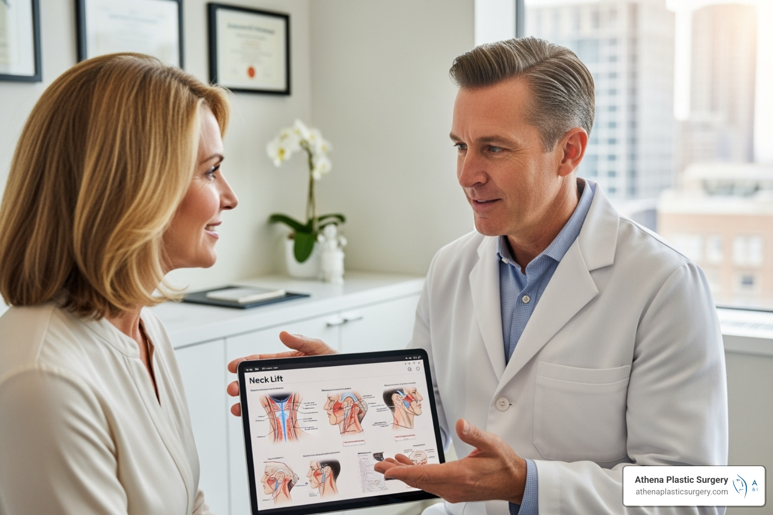 of a surgeon consulting with a patient - mini neck lift reviews of a surgeon consulting with a patient - mini neck lift reviews