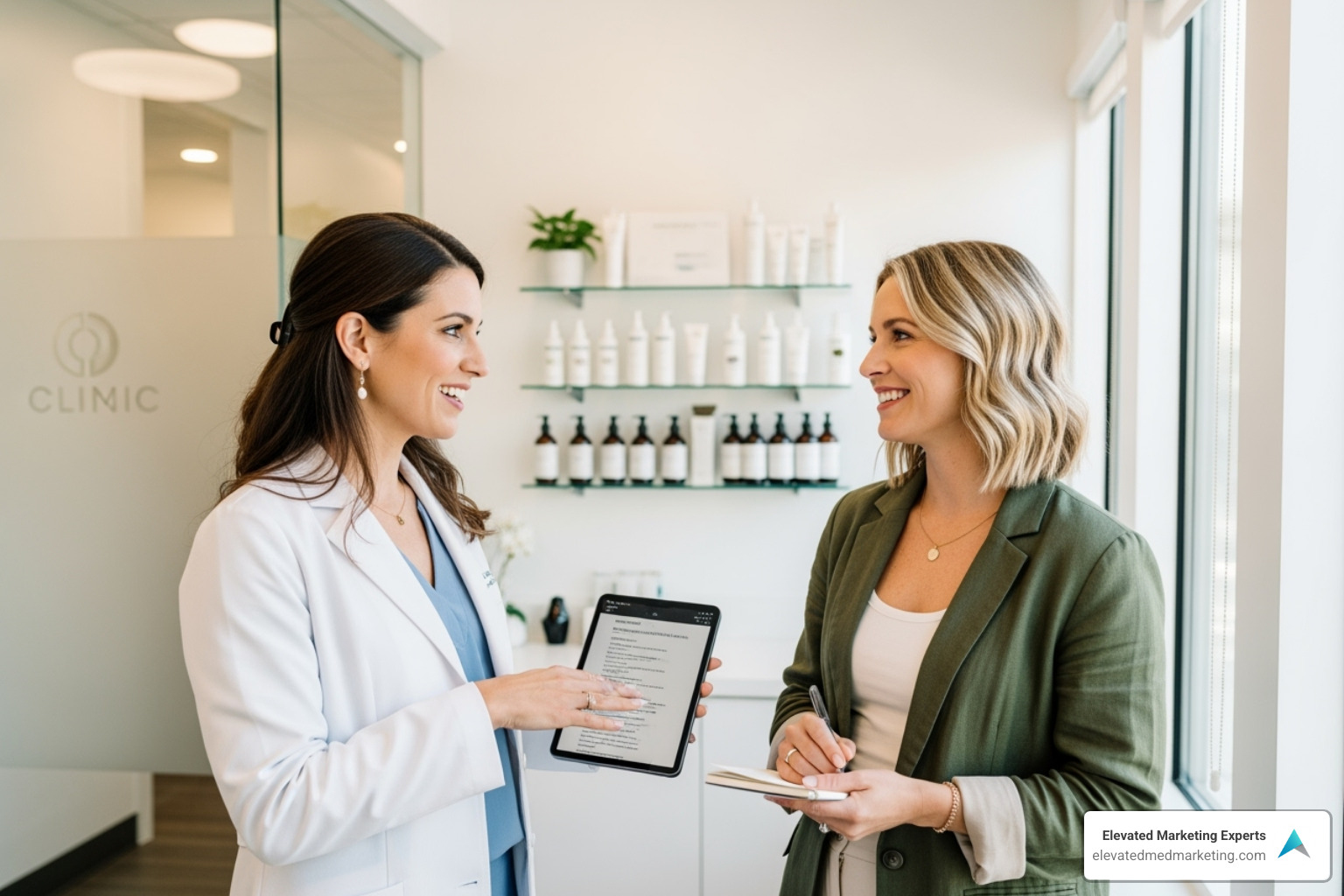 dermatologist collaborating with a local wellness influencer - dermatology marketing florida