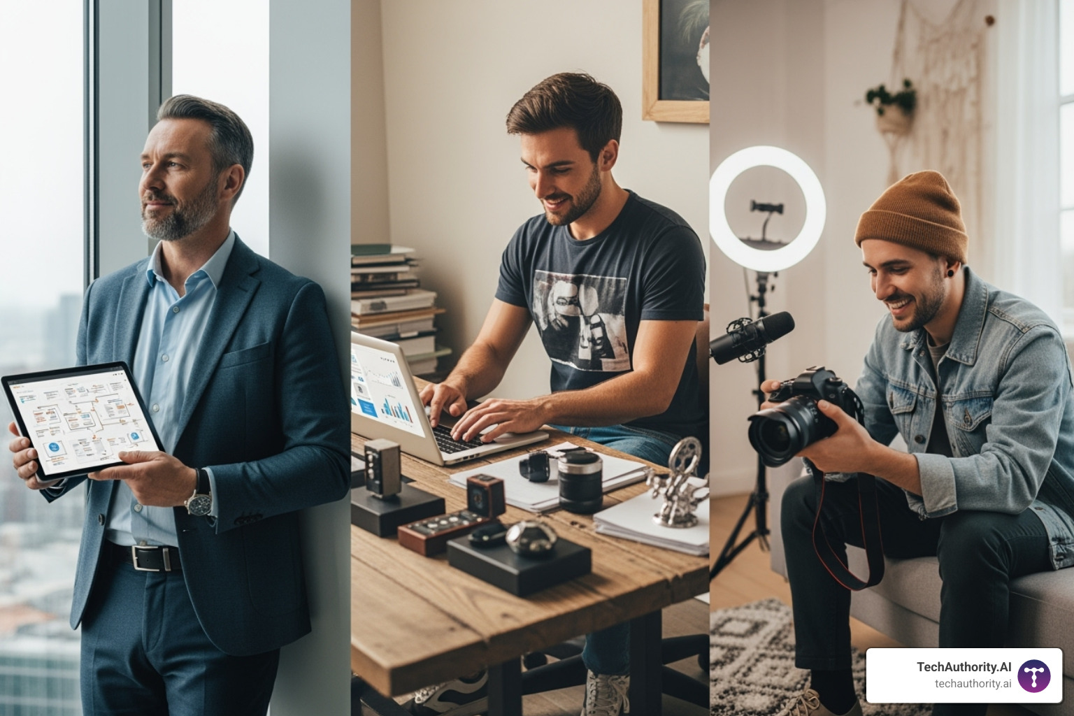 An illustrative image depicting diverse user personas for managed WordPress cloud hosting, including an agency owner, an e-commerce entrepreneur, and a content creator, each representing their specific needs. - Managed WordPress cloud hosting