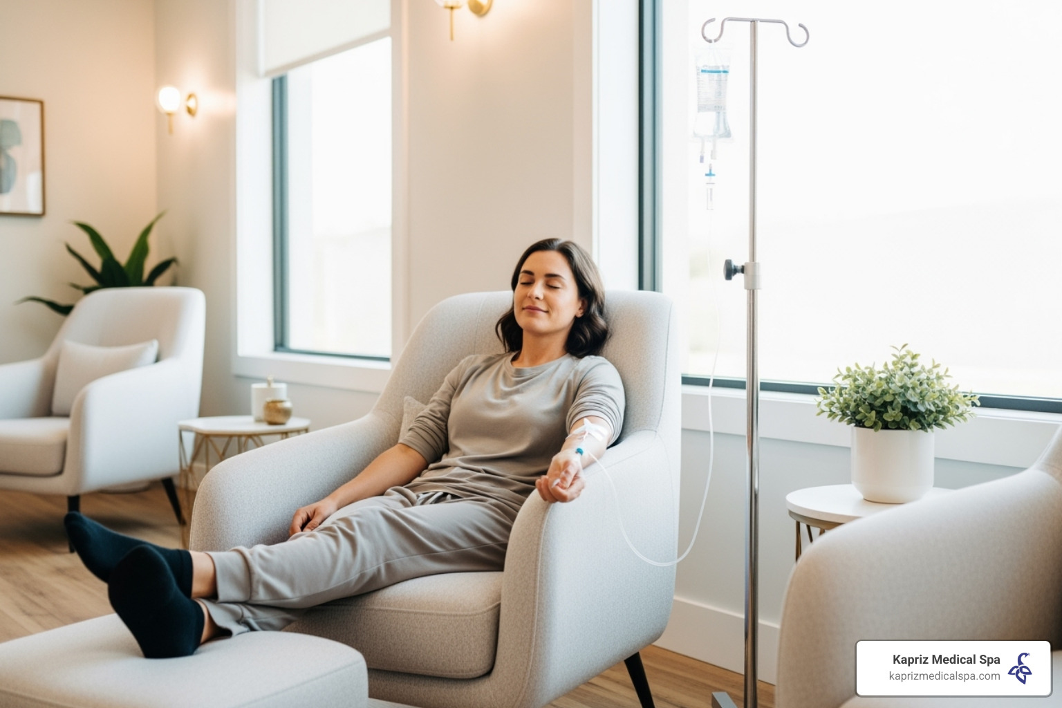 person relaxing in a comfortable chair during an IV infusion - iv infusion bar person relaxing in a comfortable chair during an IV infusion - iv infusion bar
