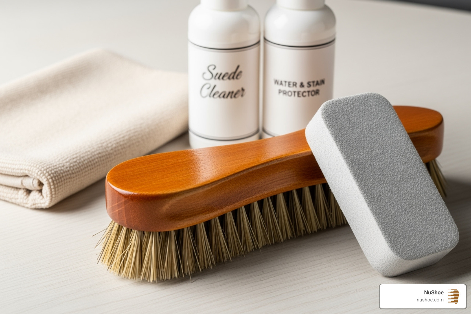 of a suede cleaning kit with a brush and eraser - renew shoe cleaner