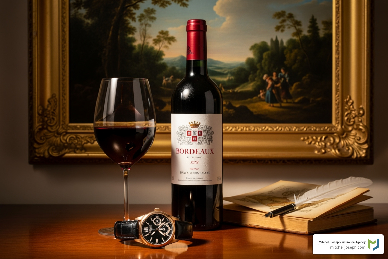 A collection of high-value items like a painting, a designer watch, and a bottle of fine wine - High value condo insurance A collection of high-value items like a painting, a designer watch, and a bottle of fine wine - High value condo insurance