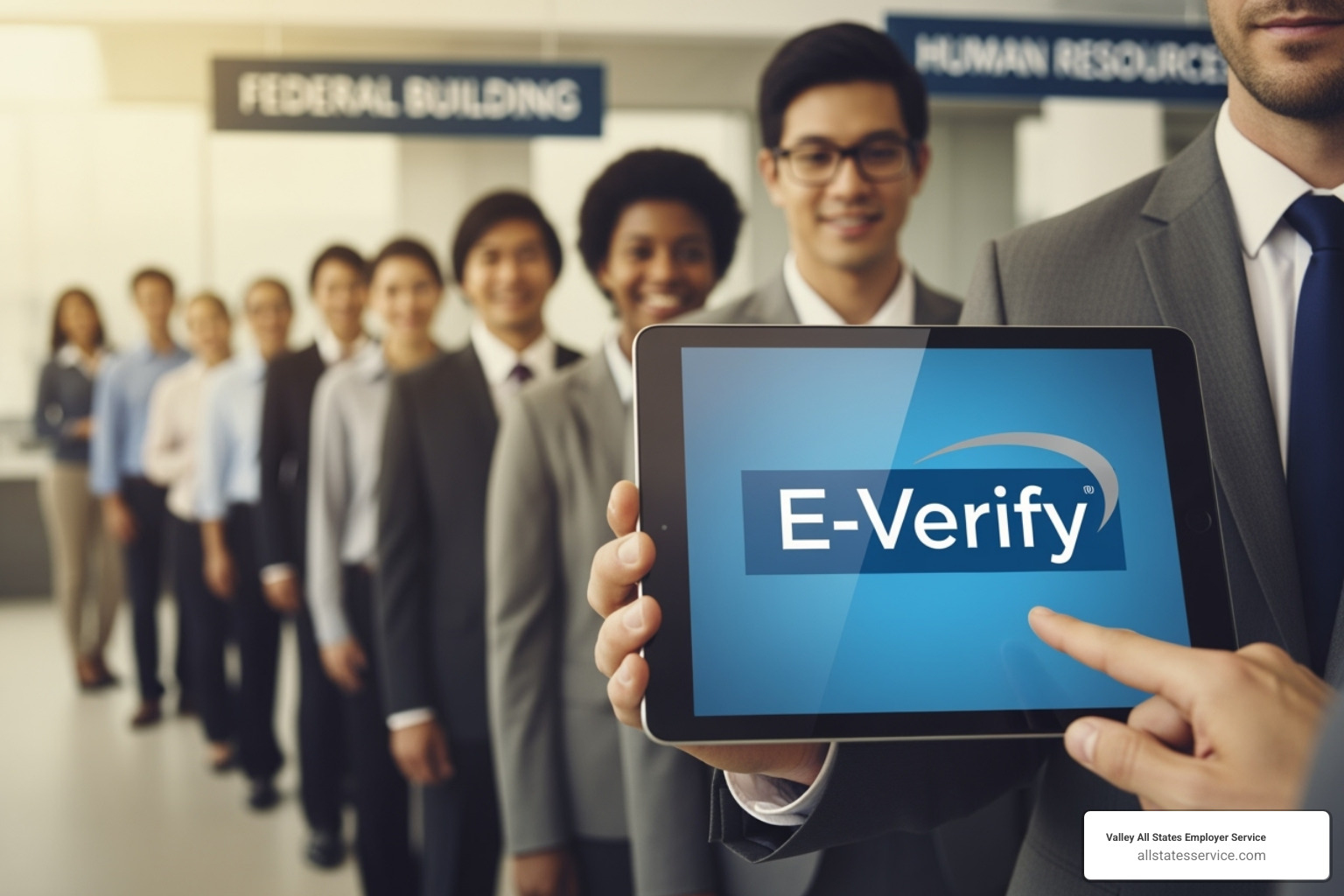 A human resources compliance checklist with boxes checked for various tasks - Federal E-Verify rules