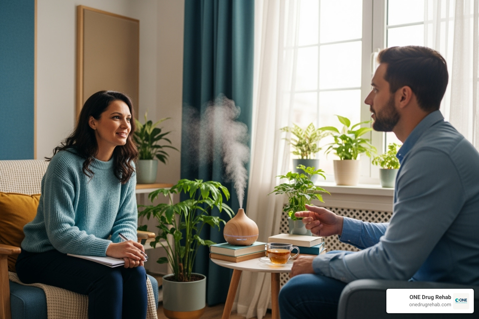 compassionate therapist talking with a patient - inpatient rehab for drugs