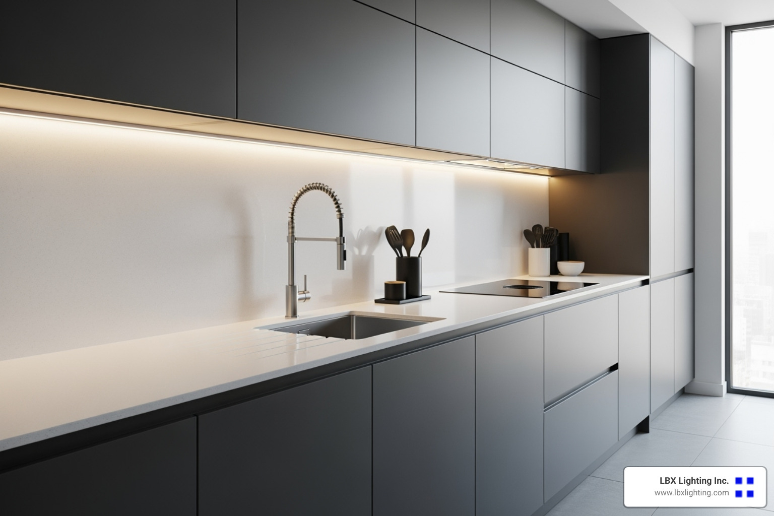 A modern kitchen with sleek, integrated under cabinet LED lighting, showcasing a bright and functional space - under cabinet lighting repair A modern kitchen with sleek, integrated under cabinet LED lighting, showcasing a bright and functional space - under cabinet lighting repair