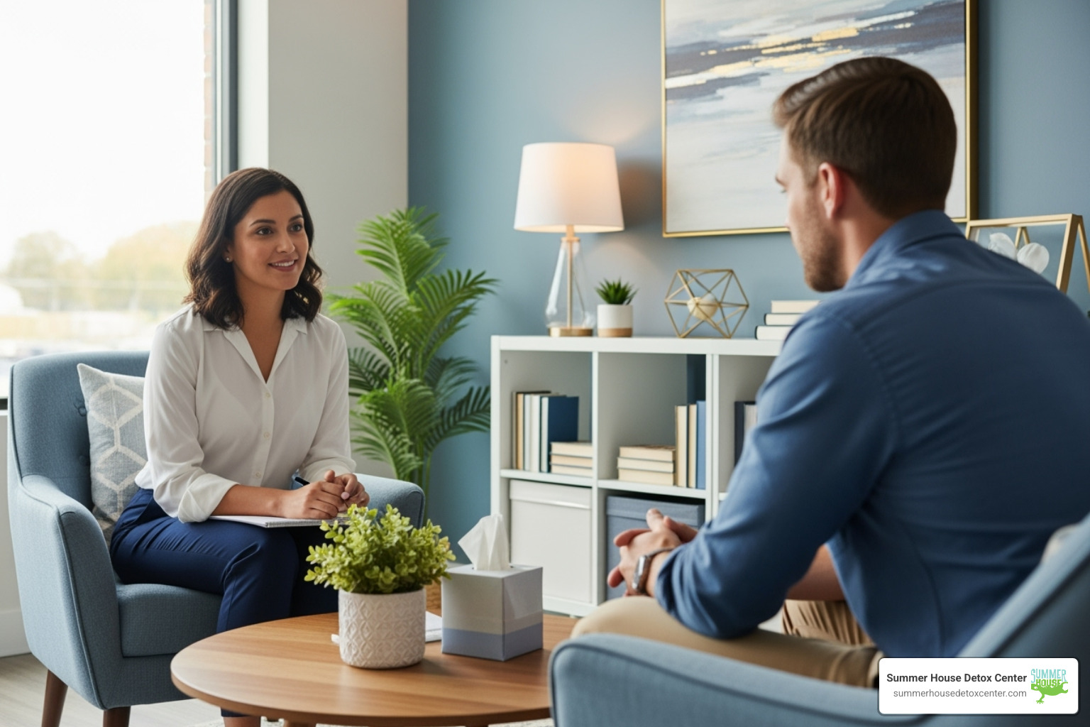 compassionate therapist talking with a patient - detoxing from methadone to suboxone