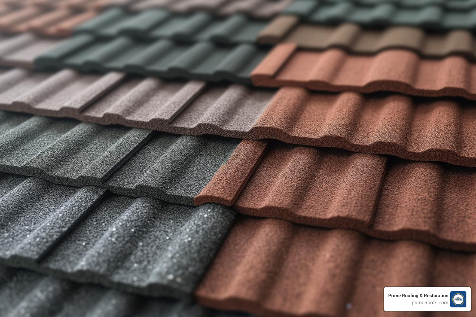 various shingle styles and colors laid out as samples - roofer near me