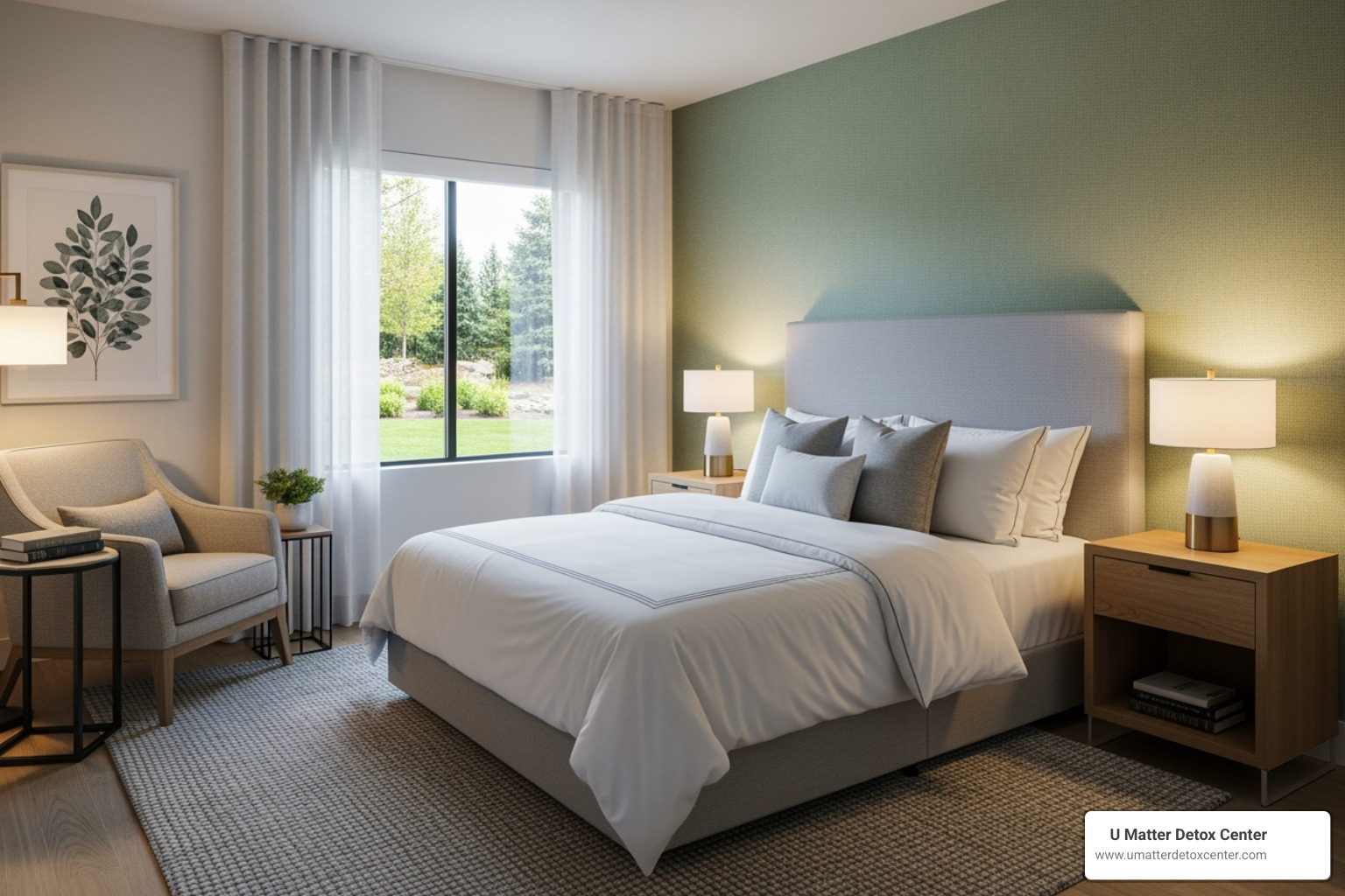 A comfortable, well-appointed private room in a detox facility - so cal detox