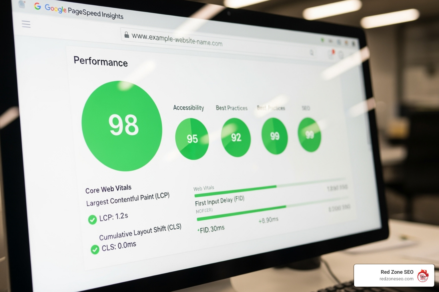 A Google PageSpeed Insights report showing good scores - ecommerce seo audit checklist