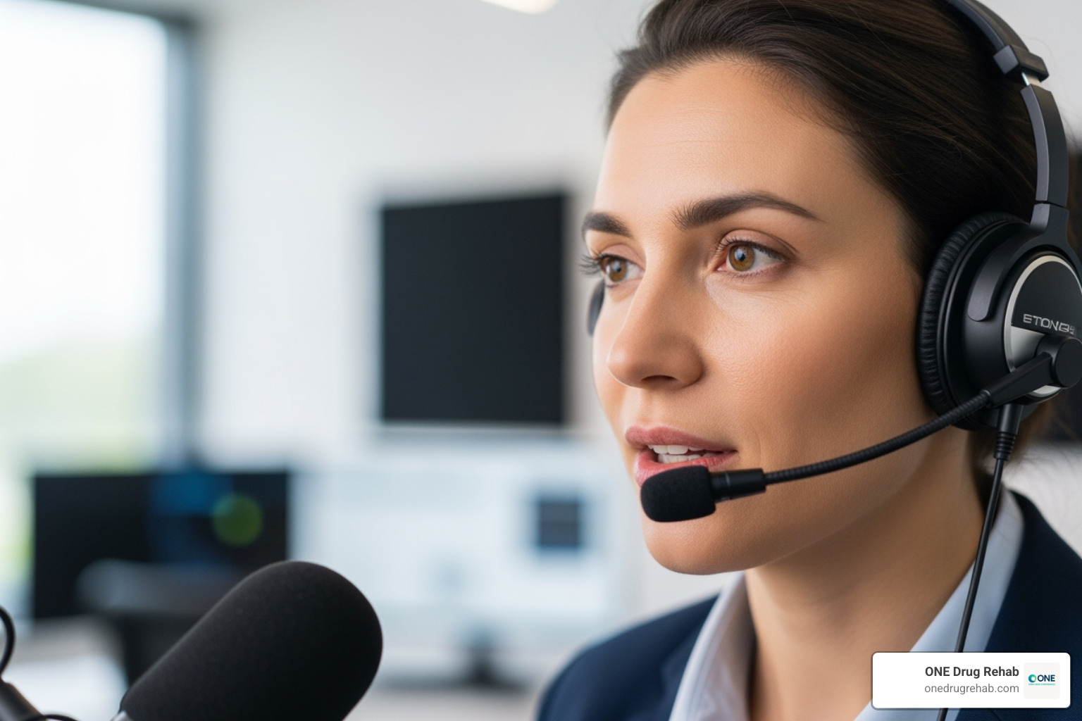 person confidently speaking with a representative on a headset - rehab insurance verification