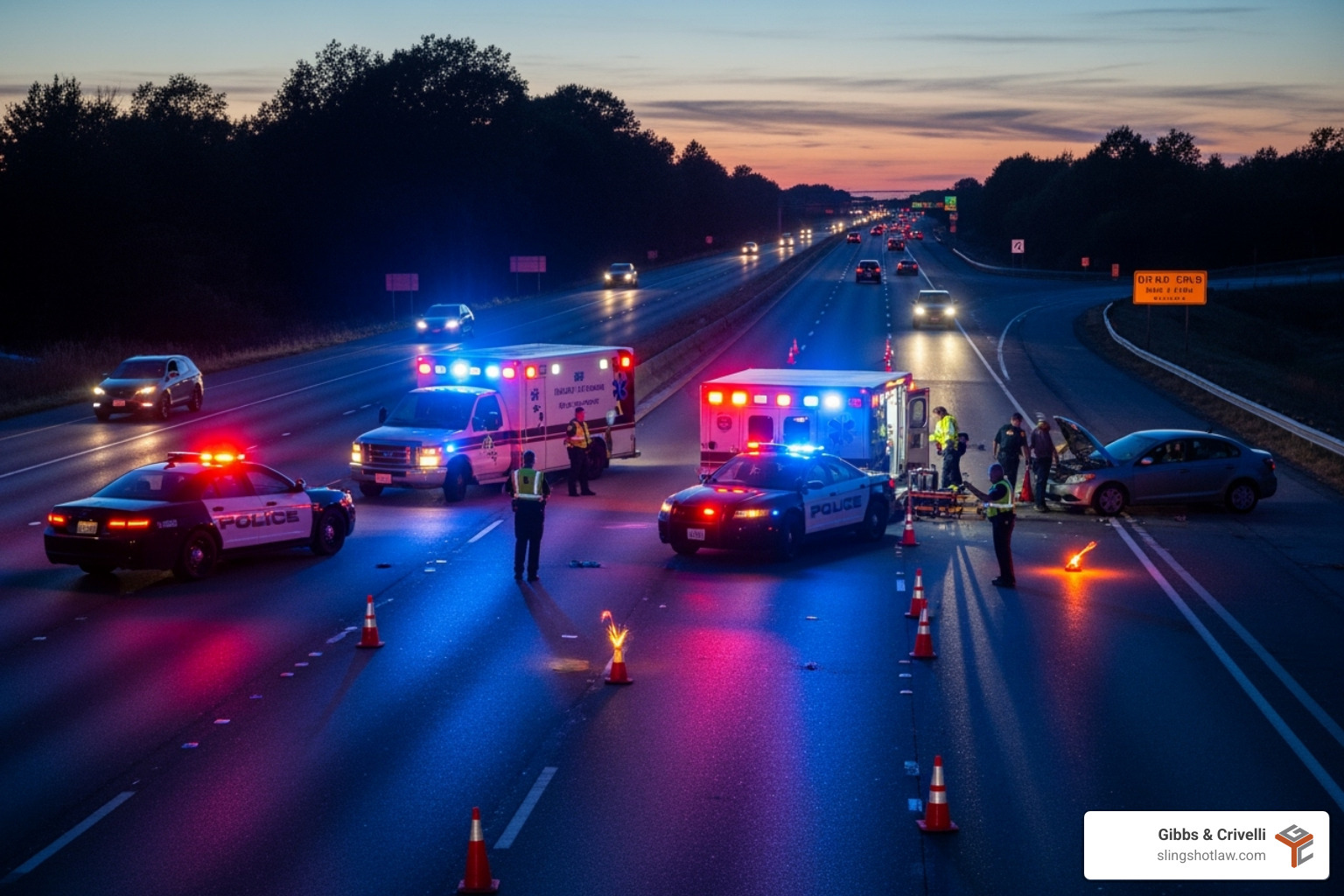 accident scene with police and an ambulance, emphasizing safety - 18 wheeler accident attorney accident scene with police and an ambulance, emphasizing safety - 18 wheeler accident attorney