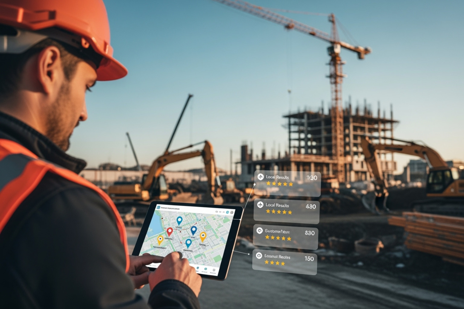 contractor website homepage with clear CTAs and trust badges - local seo for construction companies