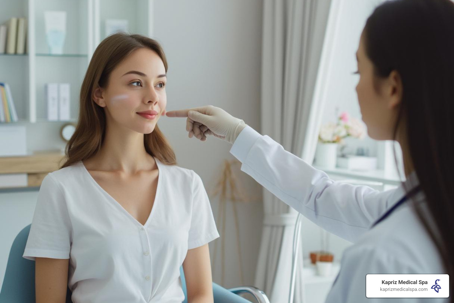practitioner consulting with a patient about facial aesthetics - sculptra injections
