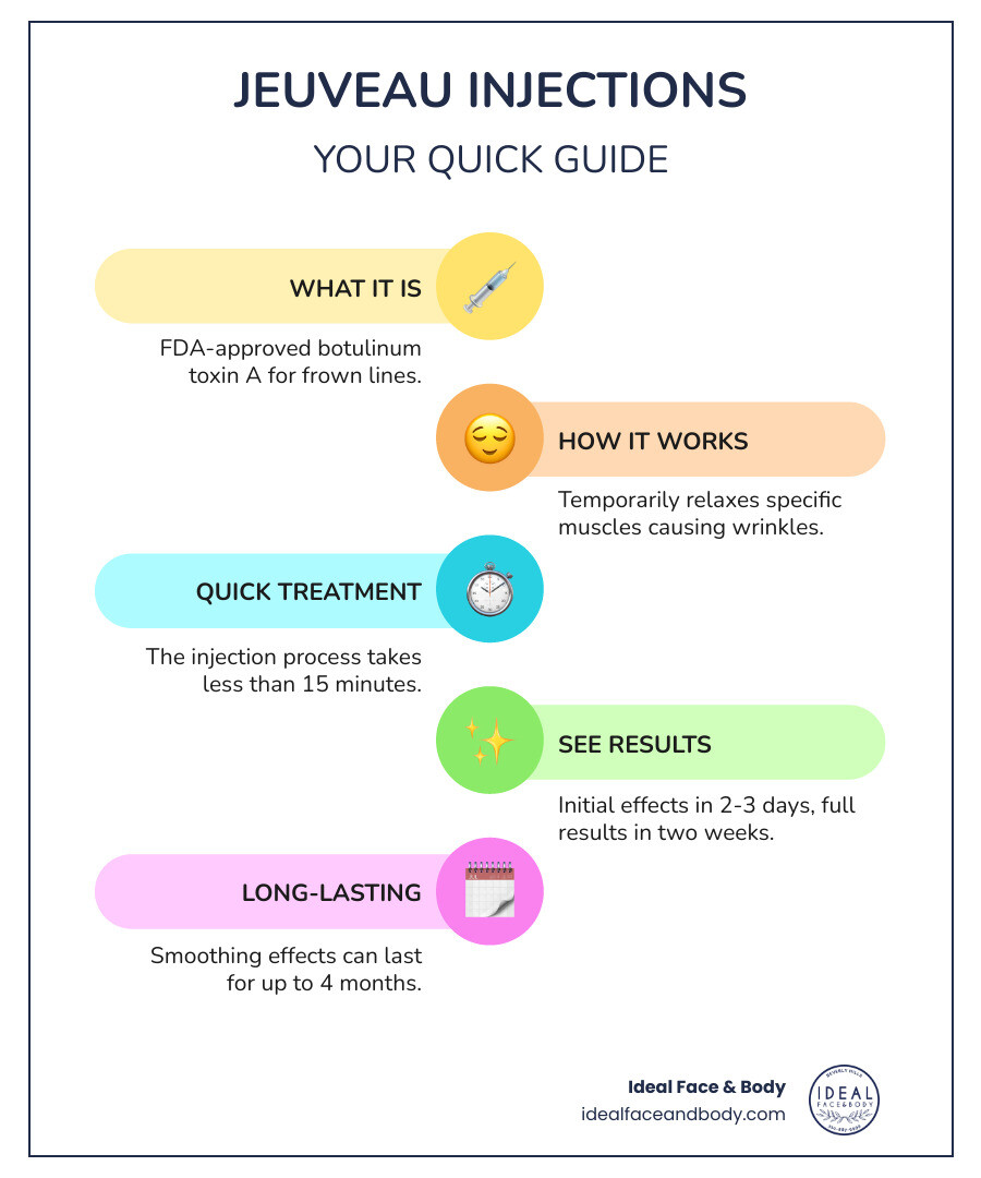 Jeuveau Facts Infographic - jeuveau injections infographic infographic-line-5-steps-colors