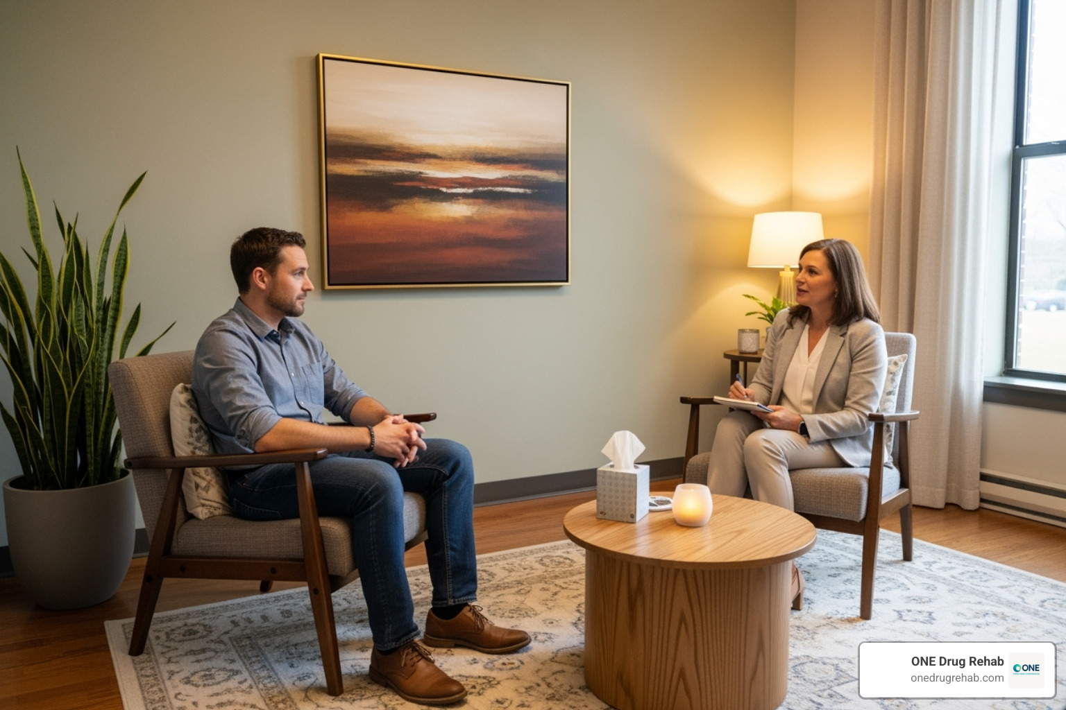 an individual therapy session - inpatient rehab for men