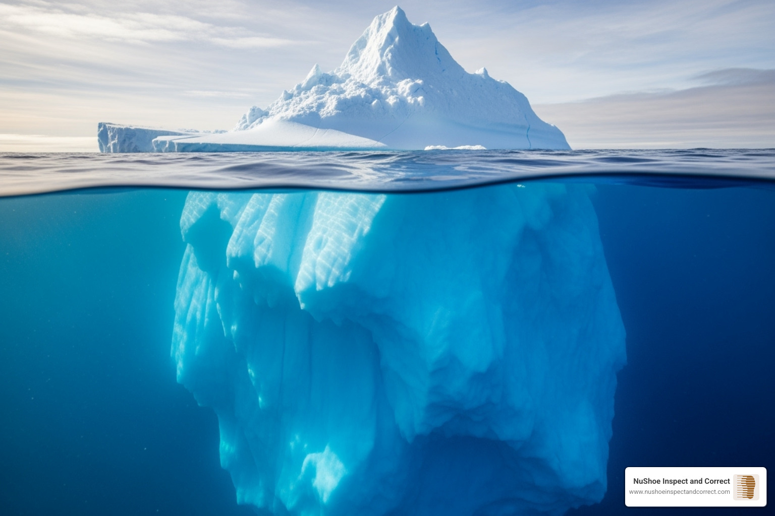of an iceberg showing visible costs (rework, scrap) and hidden costs (lost sales, brand damage) - Supply chain quality
