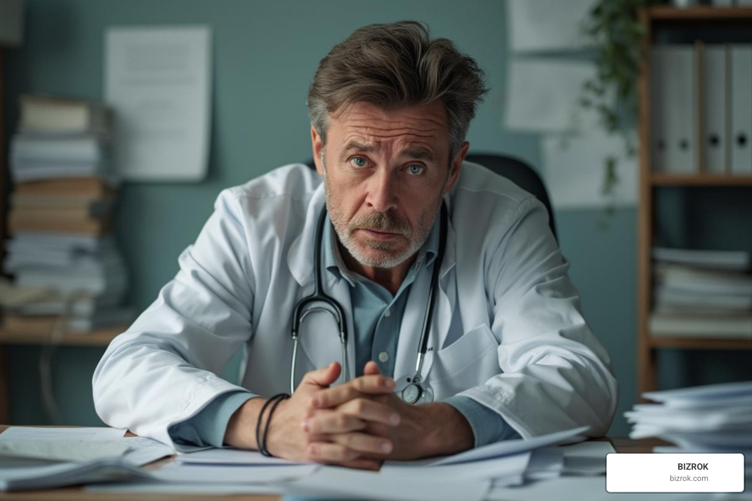 stressed practice owner looking at paperwork - Practice growth consulting