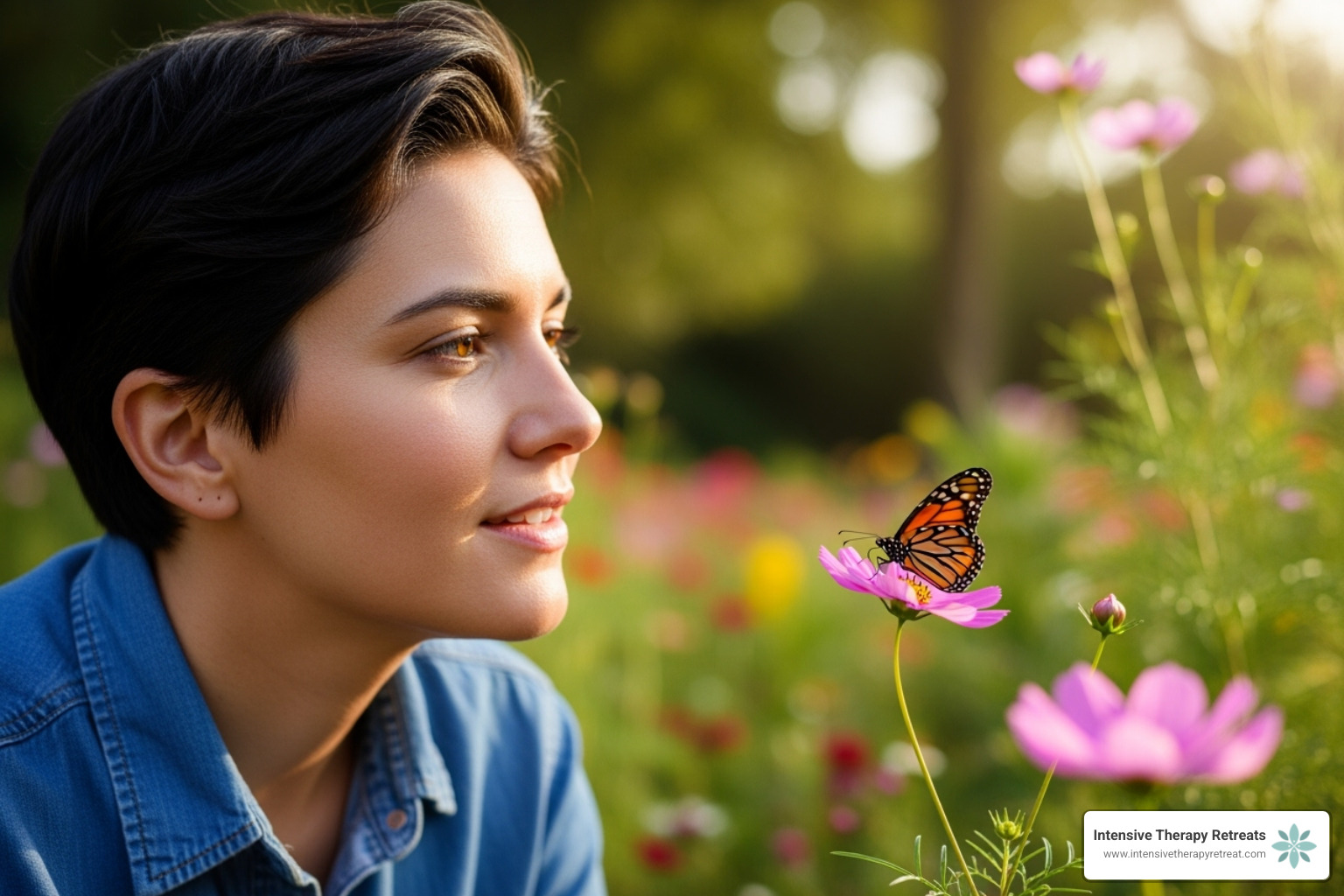 Person looking at a butterfly - Compassionate self inquiry