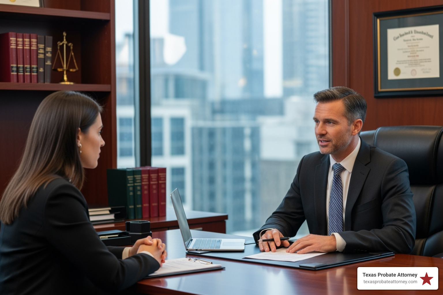 person meeting with an attorney in a professional office setting - contesting probate time limits