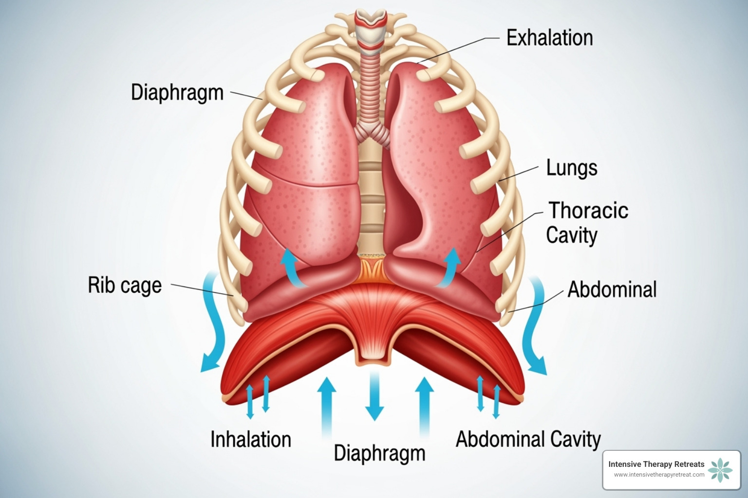 Illustration of the diaphragm muscle during deep breathing - Self energy healing