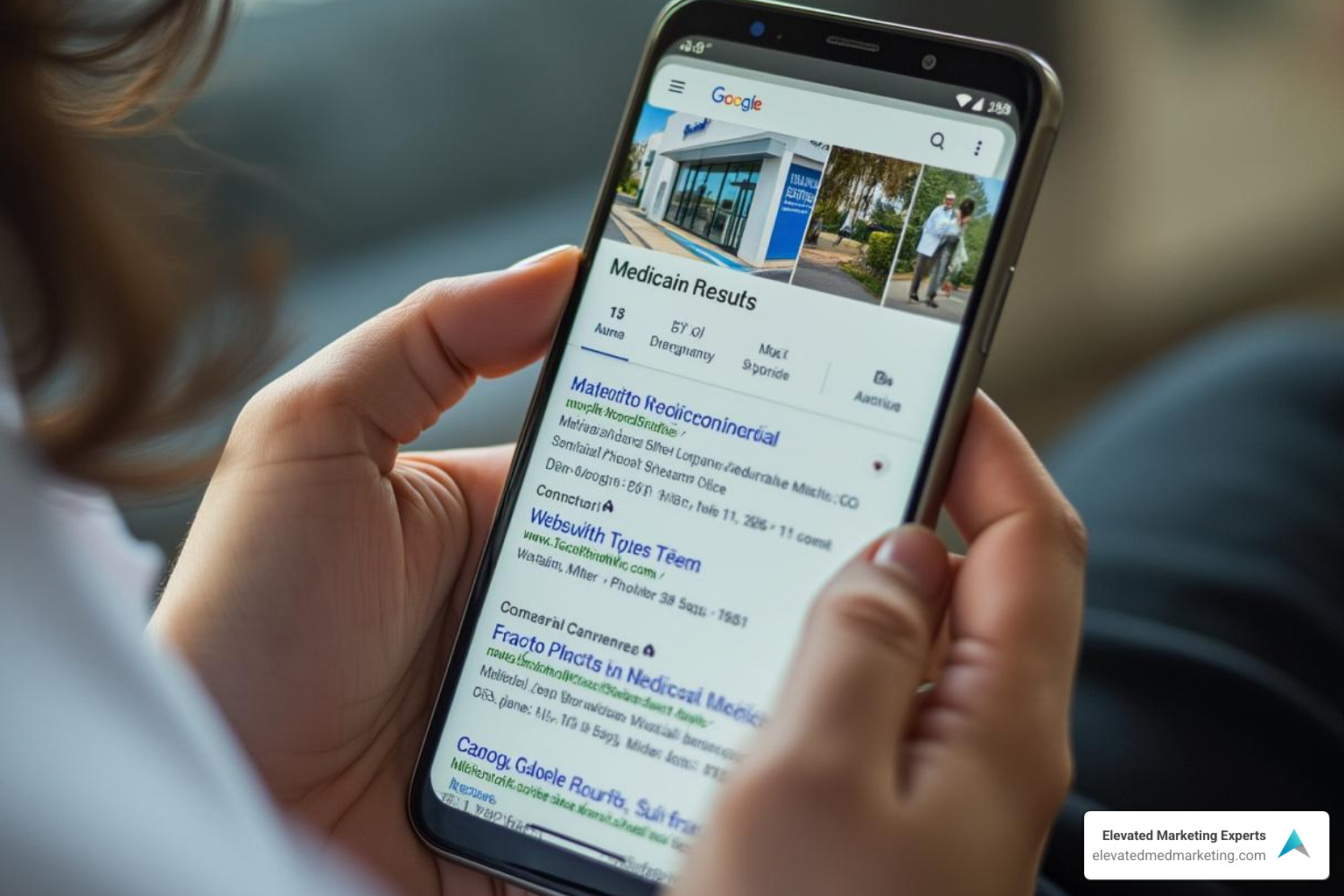 a phone showing a medical website ranking high in search results - Mobile-friendly medical websites a phone showing a medical website ranking high in search results - Mobile-friendly medical websites