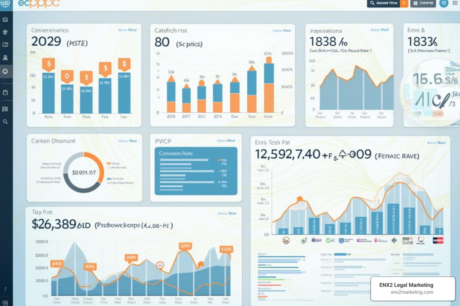 Digital marketing dashboard highlighting key PPC metrics - pay per click advertising