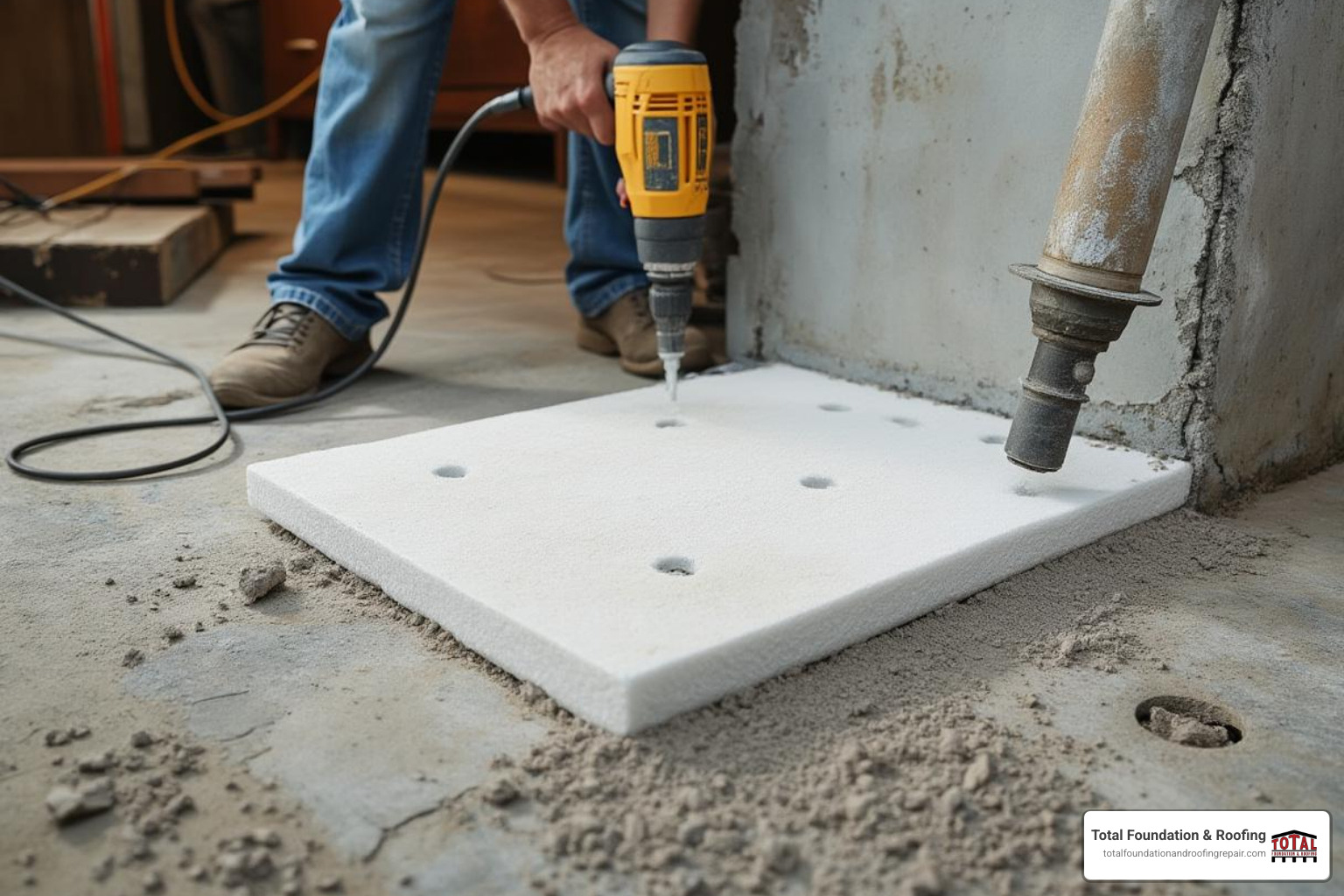 step-by-step process of polyurethane foam injection - concrete leveling services