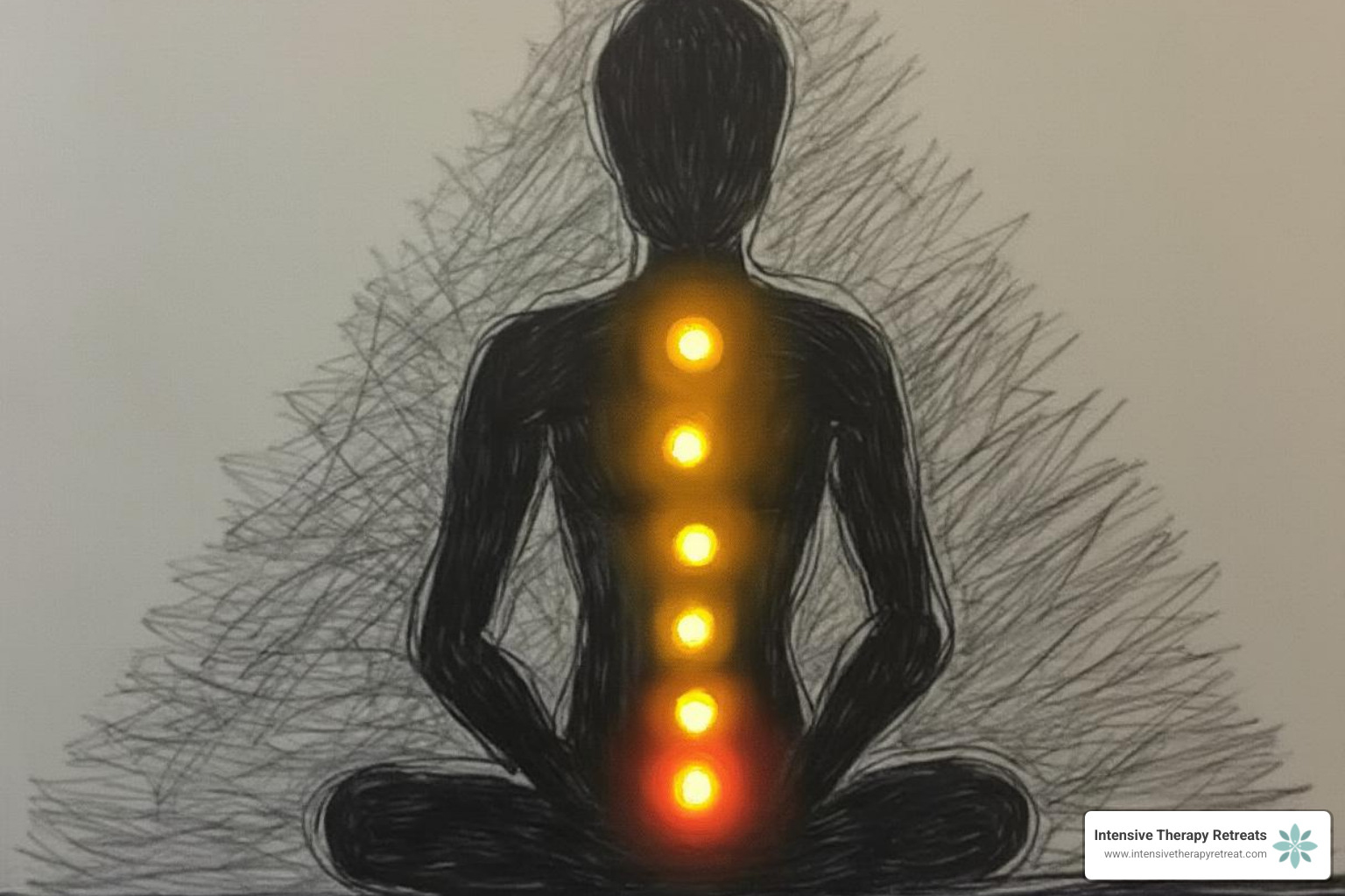 Image of the seven chakras located along the spine of a human silhouette - Self energy healing