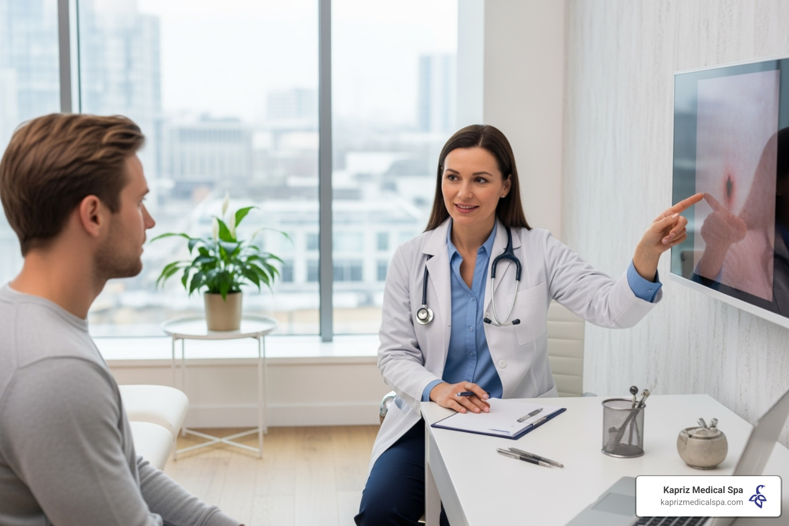 dermatologist consulting with a patient - erbium laser resurfacing dermatologist consulting with a patient - erbium laser resurfacing