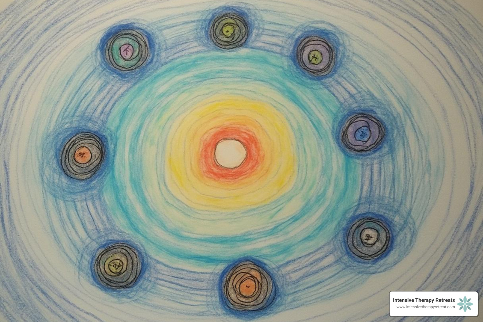 a diagram showing the Self at the core with parts surrounding it - IFS self leadership