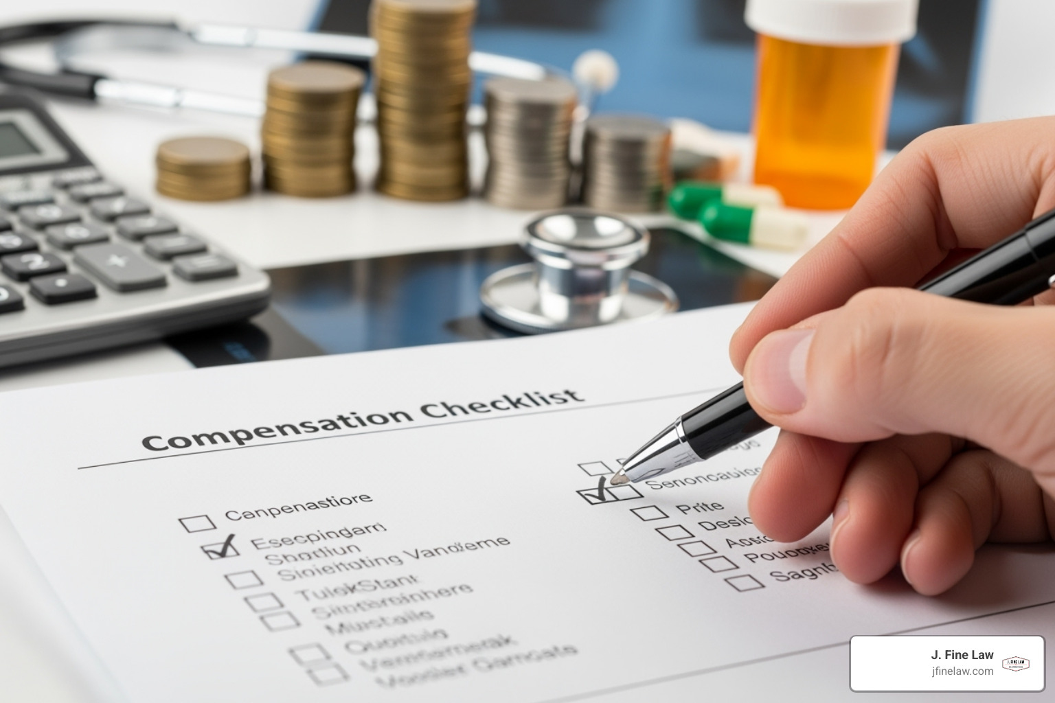 A checklist showing different types of compensation - car accident insurance lawyer