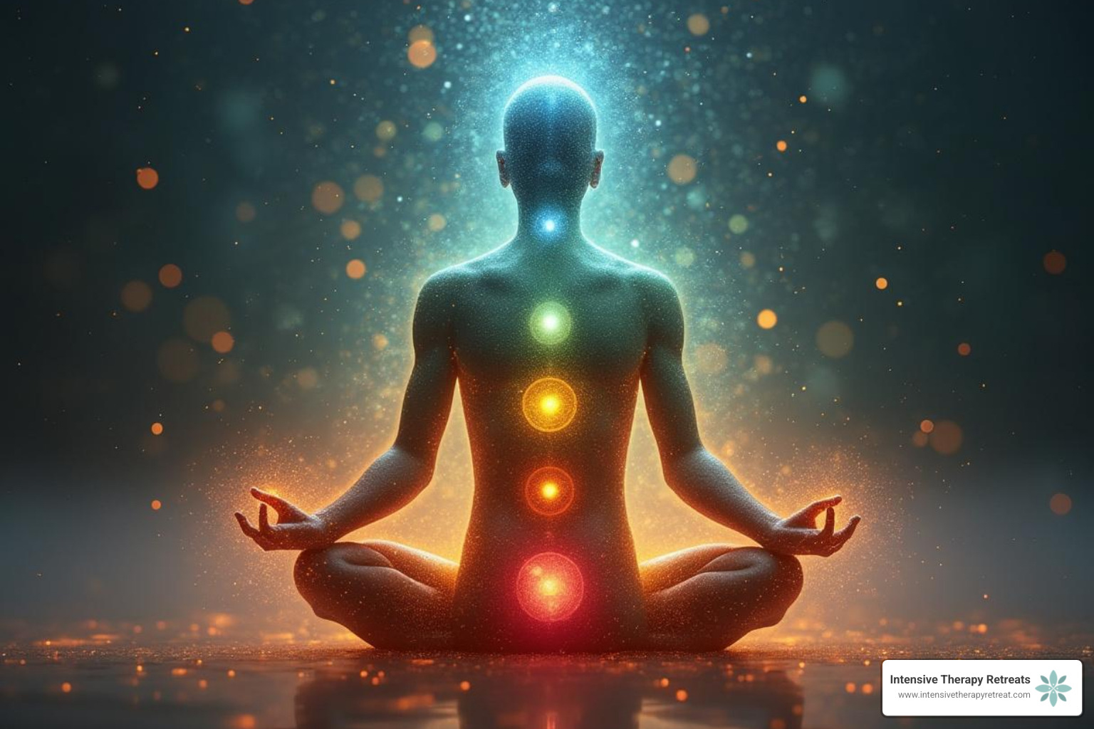 Infographic explaining the concept of the human biofield, aura, and chakras - Self energy healing