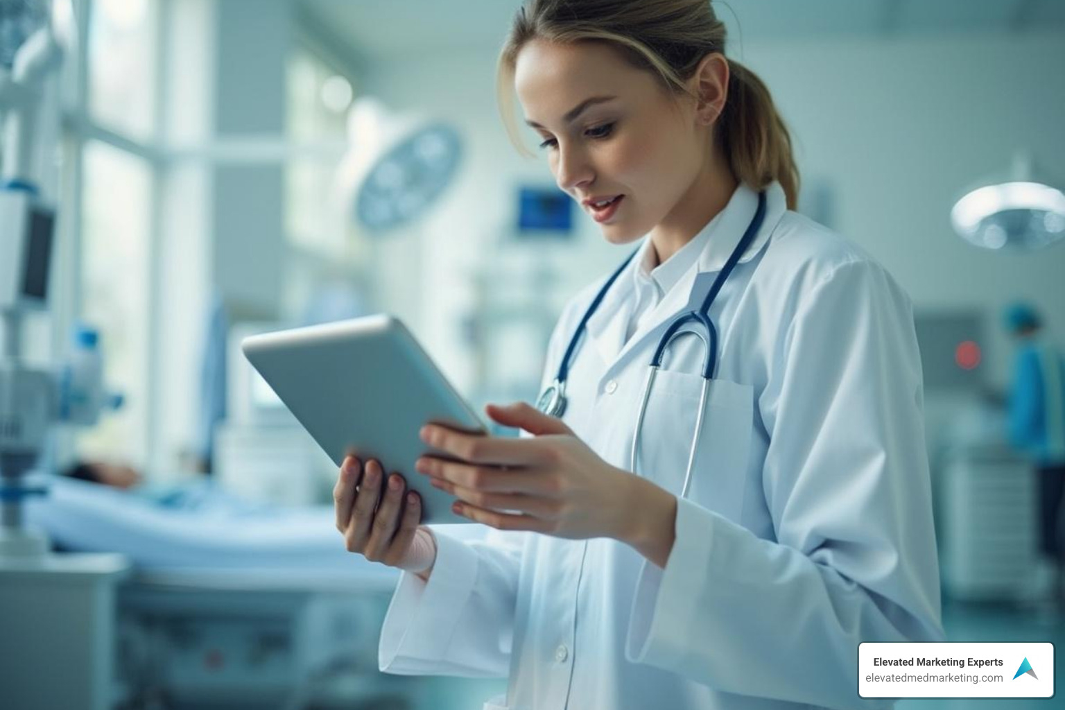 healthcare professional looking at tablet - healthcare marketing strategies healthcare professional looking at tablet - healthcare marketing strategies