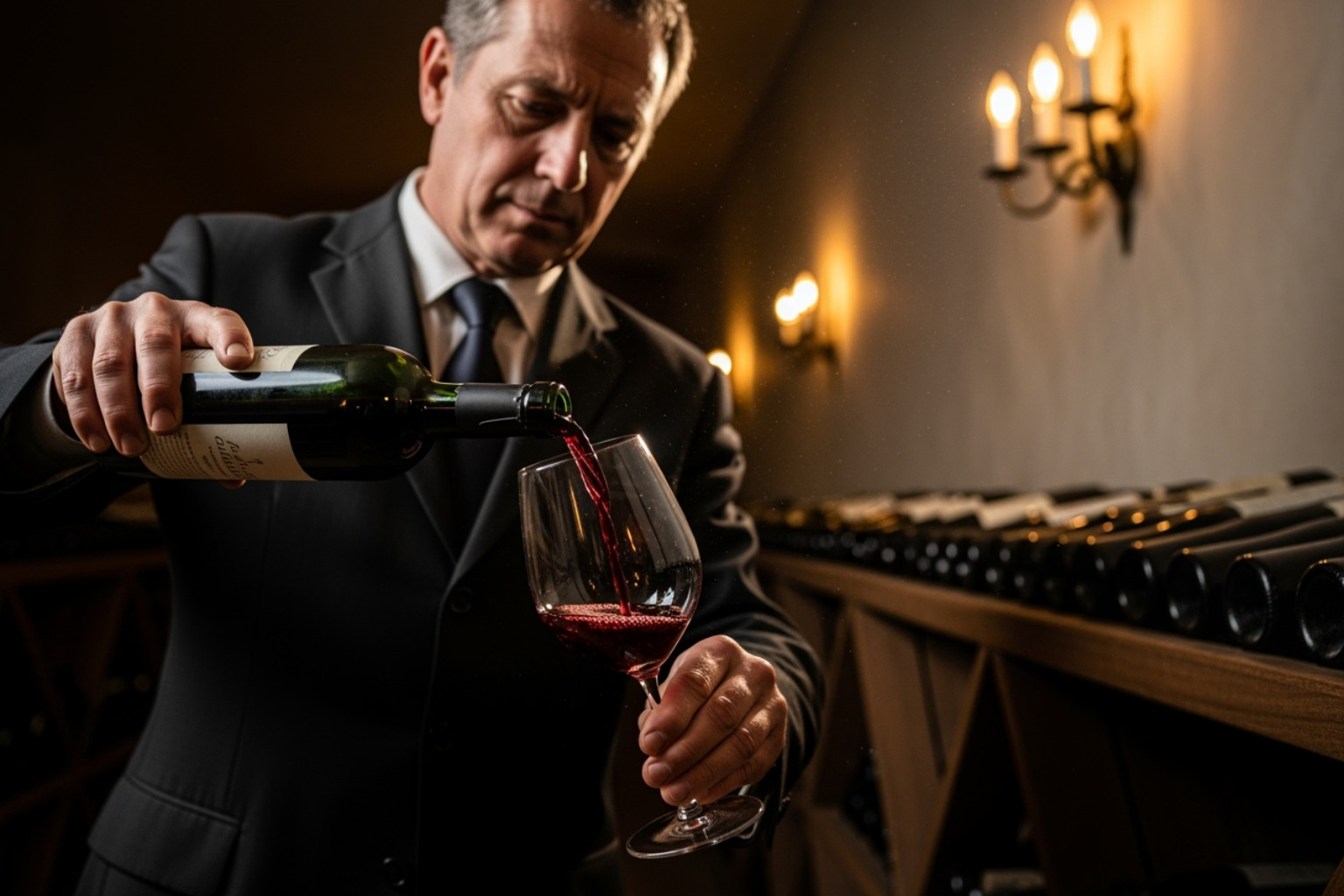 sommelier pouring a glass of red wine in a cellar - wine tasting in mexico destinations